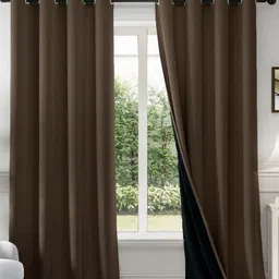 HOMEMONDE Brown & Black Set of 2 Black Out Door Curtain-41