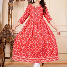 FASHION MIRROR Women Floral Printed Mirror Work Floral Maternity Anarkali Kurta-picture-0
