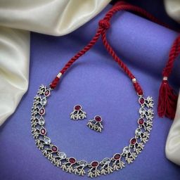 NAMAN ARTS Silver-Plated Stone Studded Oxidised Jewellery Set-image-59