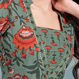 MOJILAA Floral Printed Sequinned Straight Kurta with Palazzos & Dupatta image 2