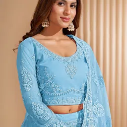 APNISHA Embroidered Thread Work Net Semi-Stitched Lehenga & Unstitched Blouse With Dupatta image 3