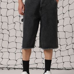 Hubberholme Men Washed Loose Fit Denim Shorts-image-14