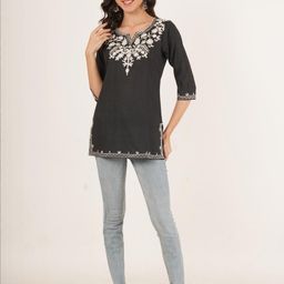 Ethic Glance Women Cotton Embroidered A-Line Kurta-image-46