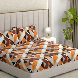 Pure Decor Brown & White Geometric 350 TC King Bedsheet with 2 Pillow Covers-picture-28