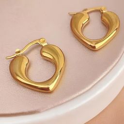 Lady Raiment Stainless Steel Gold Plated Heart Shaped Hoop Earrings-7