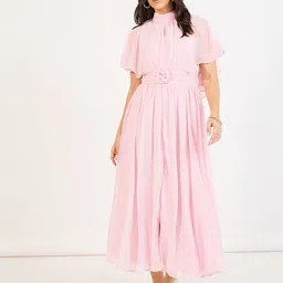 Styli Women Mock Neck Fit and Flare Dress-image-78