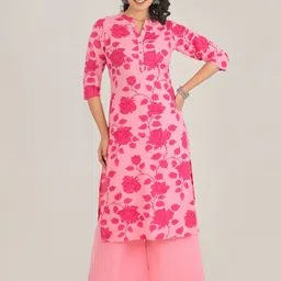 Pahiya Women Floral Printed Regular Pure Cotton Kurta with Trousers-picture-19