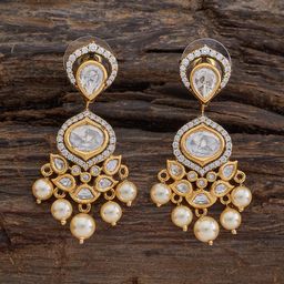 Kushal's Fashion Jewellery Kundan Studded Leaf Shaped Drop Earrings-25