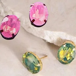 Anouk Pair of 2 Crystals Oval Studs Earrings-picture-25