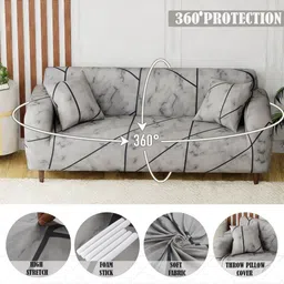 Aura Grey Printed Polyester 1 Piece Sofa Cover With Arms-image-89