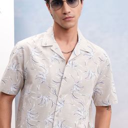 HIGHLANDER Men Cuban Collar Floral Printed Cotton Relaxed Fit Casual Shirt-picture-27
