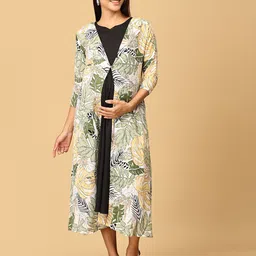 The Mom Store Women Floral Print Maternity A-Line Midi Dress-image-71