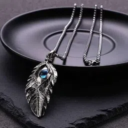 P. R. PRINTS Men Silver-Plated Turkish Eye Feather Personality Titanium Pendant With Chain-picture-31