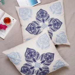 Ratan Cart Blue 2 Pieces Ethnic Motifs Embroidered Pure Cotton Square Cushion Cover-image-90
