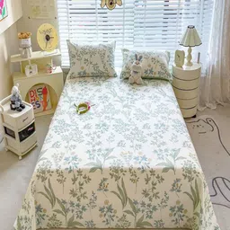 JC HOME White & Blue Floral Printed Pure Cotton 220 TC King Bedsheet Set 2 m x 2.20 m-image-69