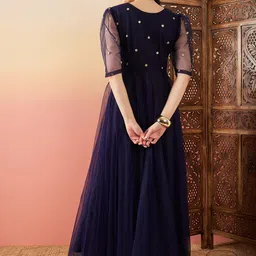 Sangria Sequence Embellished Flared Maxi Ethnic Dresses image 4