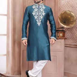 EVASTRO Floral Yoke Design Thread Work Pure Cotton Straight Kurta with Pyjamas-image-67
