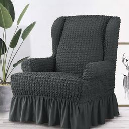 Myntra Elegant Homes Grey Bubble Textured Stretchable Wingchair Cover With Arms-image-51