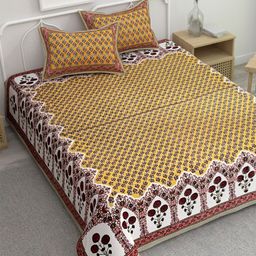 Adwitiya Yellow & White Floral 220 TC Pure Cotton Queen Bedsheet Set 2.41 m x 2.74-image-37