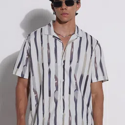 SHOWOFF Striped Cubans Collar Short Sleeves Comfort Casual Shirt-image-62