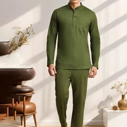 Moda Rapido Band Collar Pure Cotton Straight Kurta With Pyjama-picture-1