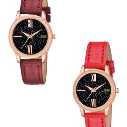 CSAMON Women Pack of 2 Printed Dial & Straps Analogue Watch C25RG Roman MRO RED L-image-68