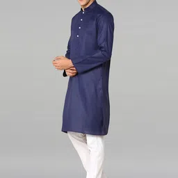 PulseIQ Men Solid Regular Straight Pure Cotton Kurta with Trousers image 4