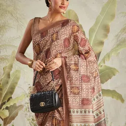 RACHNA Geometric Printed Chanderi Saree With Blouse Piece image 1