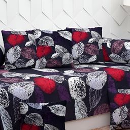 AUSIEE Set Of 8 Black & Red Floral-Printed Cotton Diwan Set-7