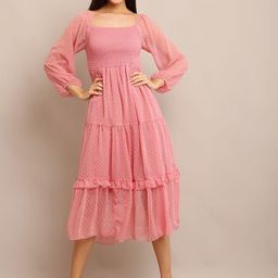 Moda RapidoWomen Smocked & Tiered Fit & Flare Midi Dress-image-51