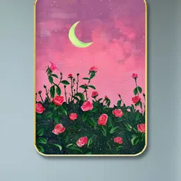 SAF Purple & Green Moon And Flowers Floral And Botanical Wooden Wall Art-image-51