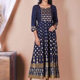 Indiwest Blue & Golden Printed Rayon Kurta-picture-55