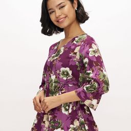 AASK Women's Polyester Printed Wine Color Regular Top image 2