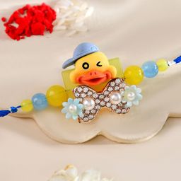 Aapno Rajasthan Kids Winking Duck Cap and Crystal Bow Tie Beaded Thread Rakhi-50