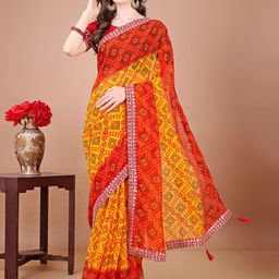 KALINI Bandhani Printed Saree With Unstitched Blouse Piece-image-30