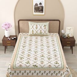 Myntra Elegant Homes Unisex Floral Print 210 TC Cotton Bedsheet With 1 Pillow Covers-picture-15