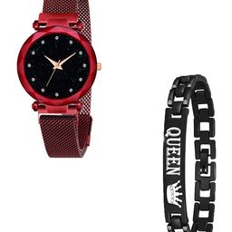 Gopal Shopcart Unisex Embellished Dial Analogue Watch GR_379_Red_12 Queen Bracelet-image-28