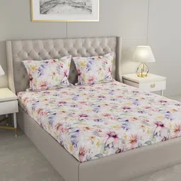Raymond Home Hazel White & Pink Printed Microfiber Queen Bedsheet Set- 2.50 m x 2.25 m-image-40