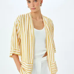 Koton Women Striped Open Front Robe image 3