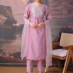 House of Pataudi Embroidered Kurta With Trousers & Dupatta-36