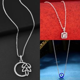 Boghra Sales Set Of 3 Silver-Plated German Silver American Diamond Necklace-image-55