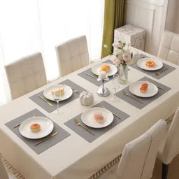 HOKIPO 6-Pcs Grey Textured Rectangular Table Placemats-4