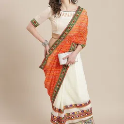 DIVASTRI Embellished Embroidered Pure Georgette Half and Half Bandhani Saree-image-80