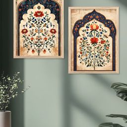 Kotart Beige & Teal Blue 2 Piece Floral and Botanical Wooden Wall Art-picture-35