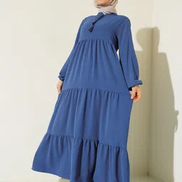 BIGDART Tie-Up Neck Puff Sleeves TieredMaxi Dress-image-99