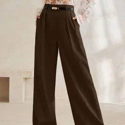 FNOCKS Women Relaxed Straight Leg High-Rise Pleated Trousers-picture-17