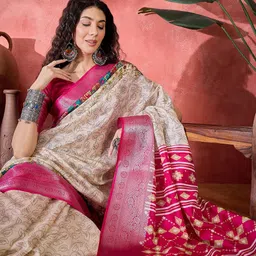 Sangria Ethnic Motifs Printed Woven Design Zari Border Saree-picture-24