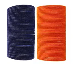 Guddan Set of 96 Navy & Orange Metal Velvet Bangles-image-99