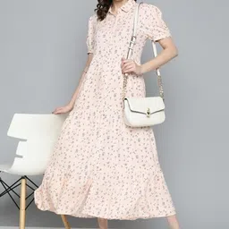 ANJIR Women Floral Printed Puff Sleeve Shirt Maxi Dress-image-14