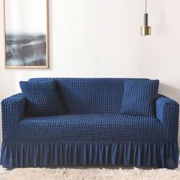 Lukzer Navy Blue Polyester 1 Piece Sofa Cover With Arms-image-39